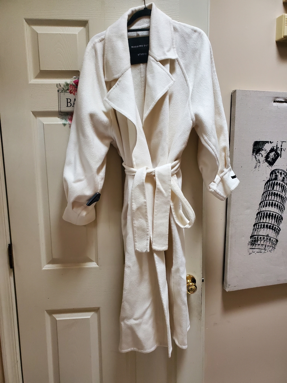 Massimo Dutti Off-White Long Belted Trench Coat